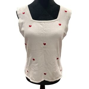 Etoile Sleeveless Sweater Tank Top White Red Hearts Valentines Day Galentines L
